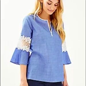 Lilly Pulitzer Amelia Bell Butterfly Blouse, Chambray/french blue, Sz S